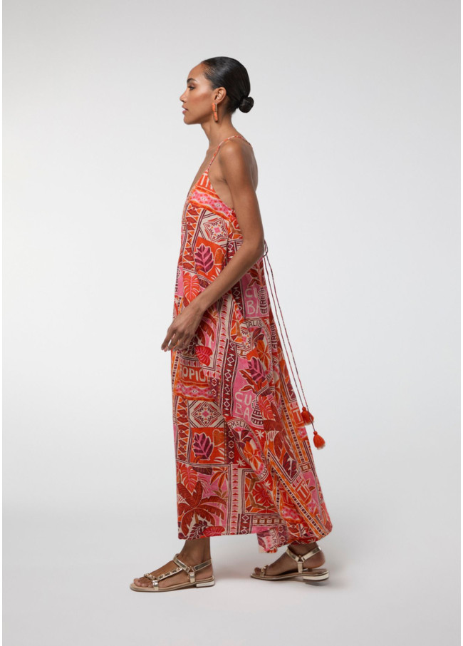 Vestido longo estampa multicolorida