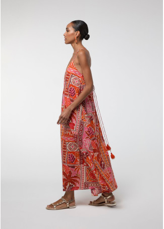 Vestido longo estampa multicolorida