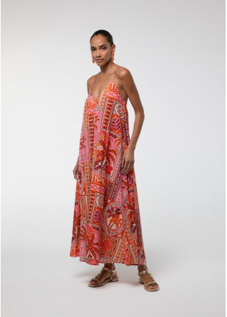 Vestido longo estampa multicolorida