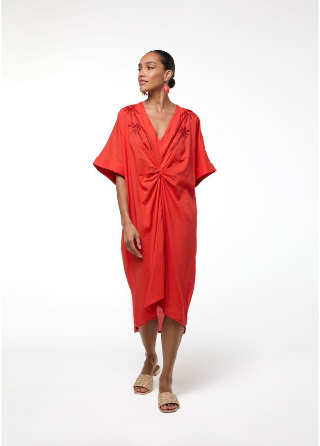 Vestido midi anudado lino