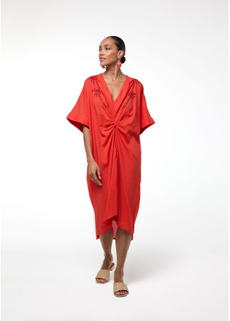 Vestido midi anudado lino