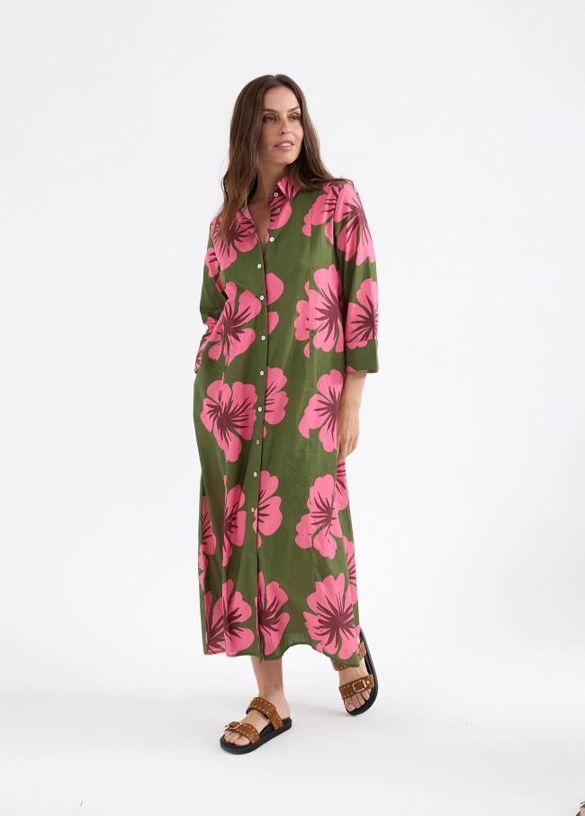 Vestido estampado floral manga longa