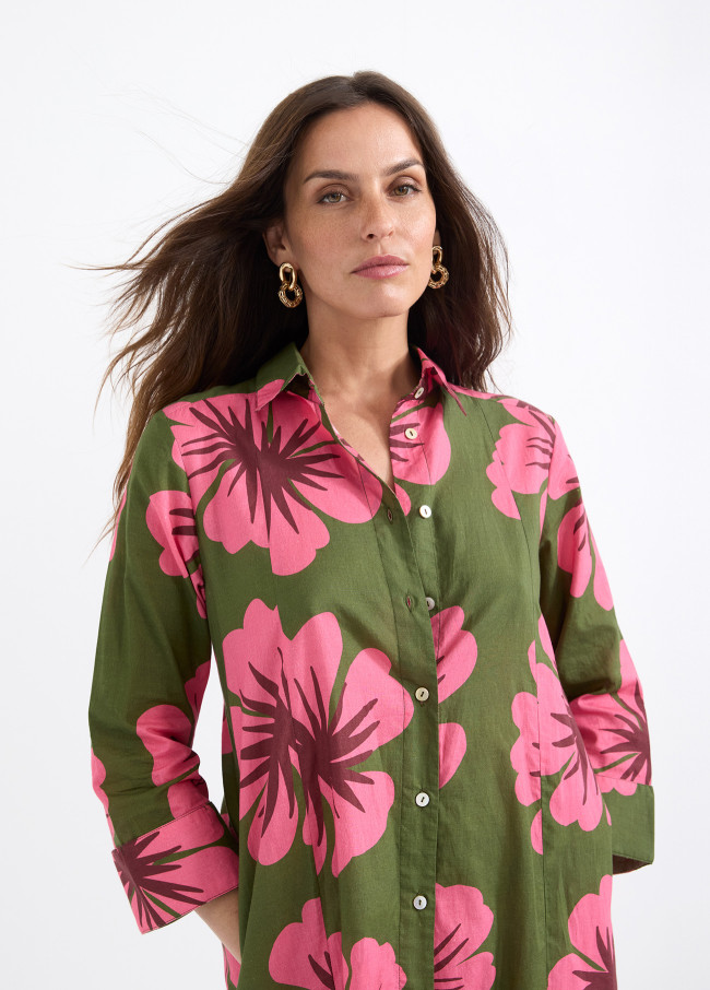 Vestido estampado floral manga longa