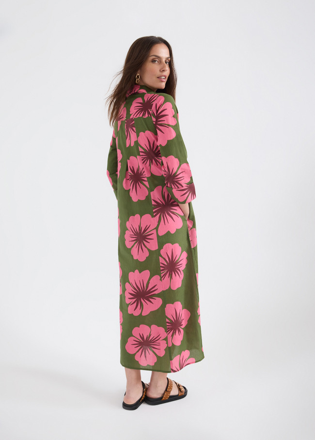 Vestido estampado floral manga longa