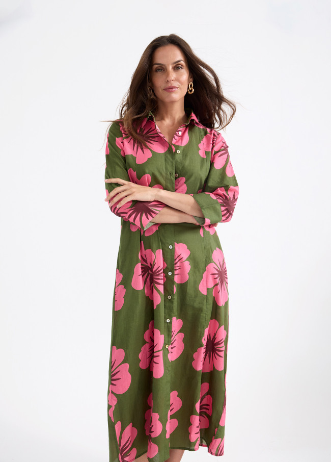 Vestido estampado floral manga longa