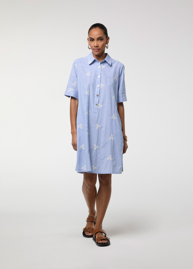 Robe Rayée Ciel avec Fleurs Brodées