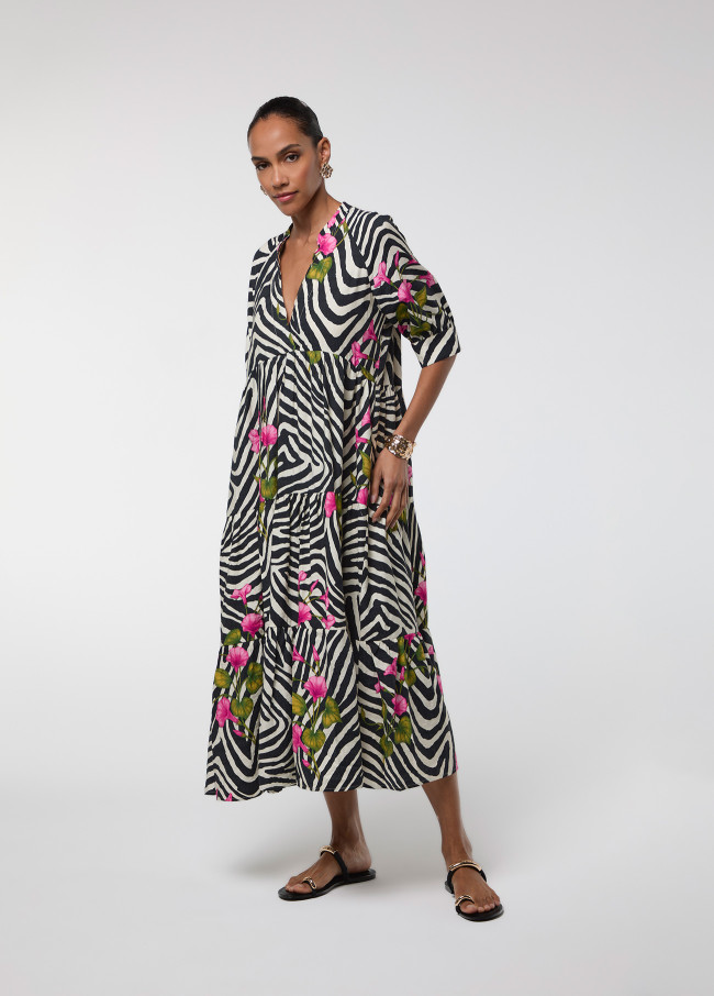 Vestido manga print zebra y flor