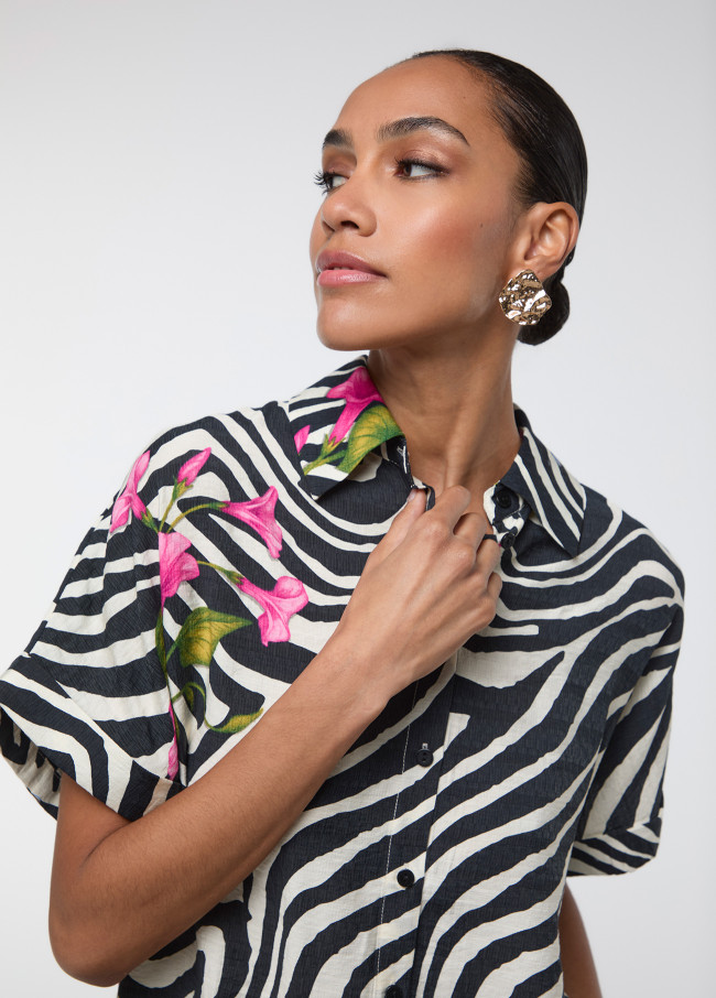 MC Zebra- und Blumenprint Hemd