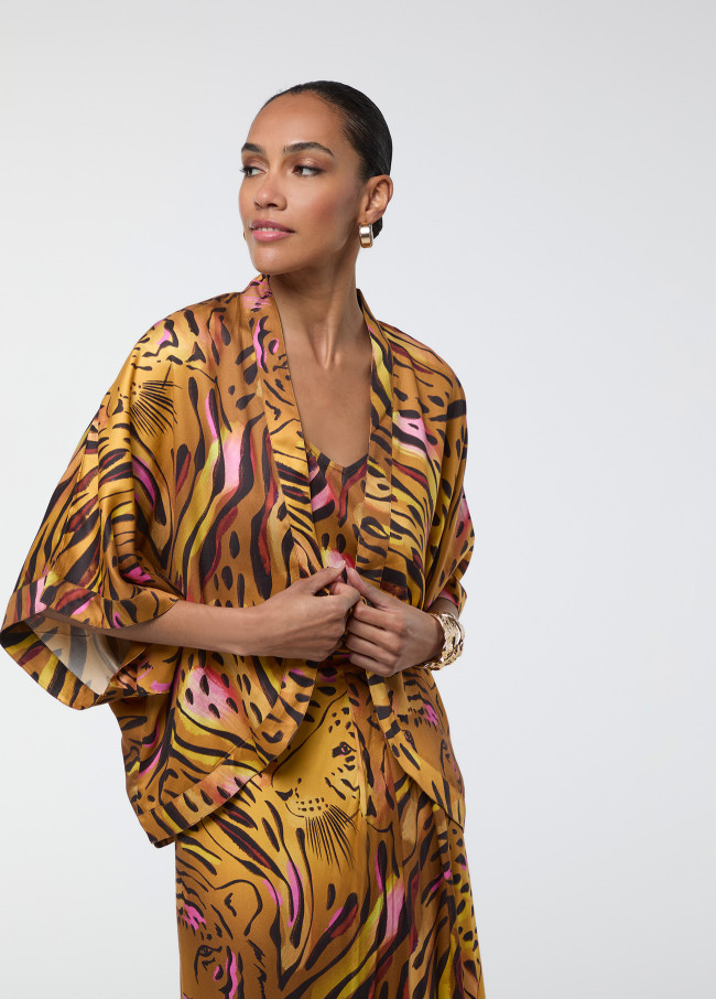 Kurzes Kimono mit Tigerprint