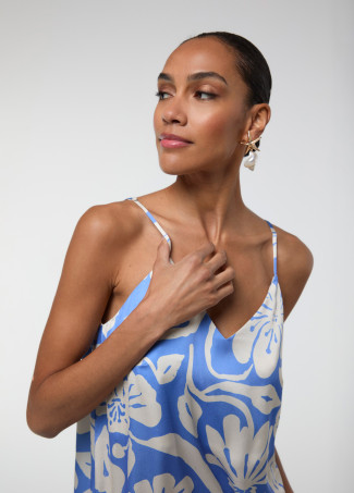 Vestito in Raso a Bretelle Stampa Blu