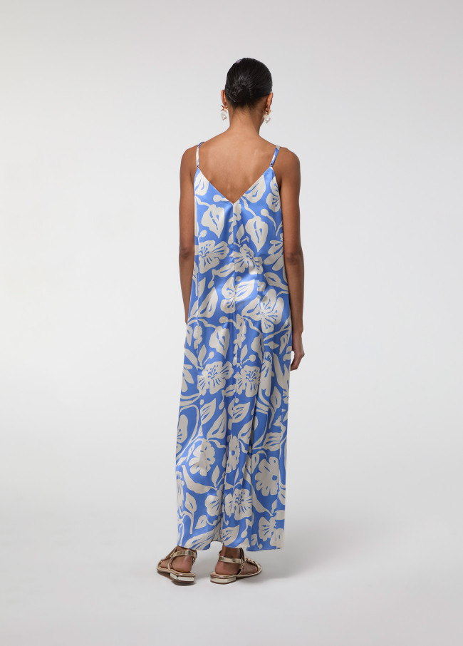 Satin Strappy Dress Blue Print