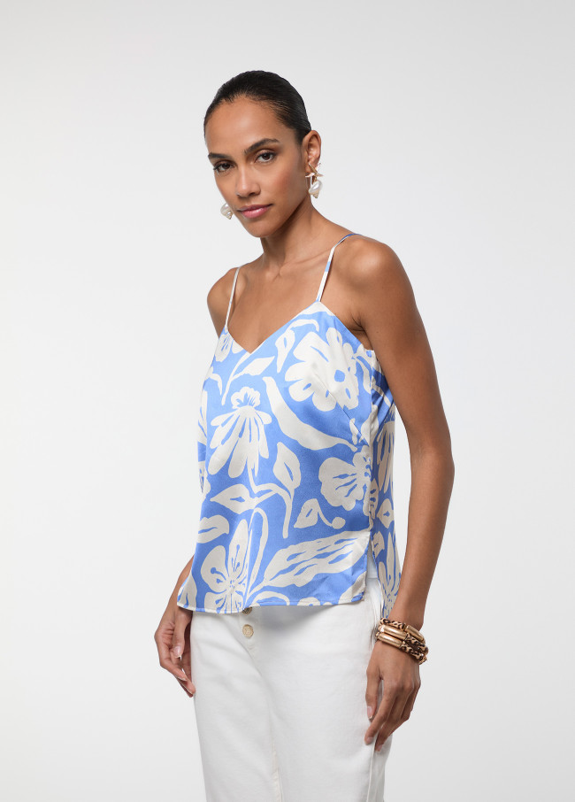 Top a Fiori Blu con Spalline