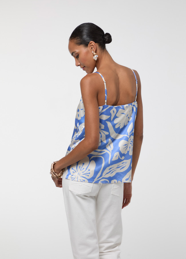 Top a Fiori Blu con Spalline