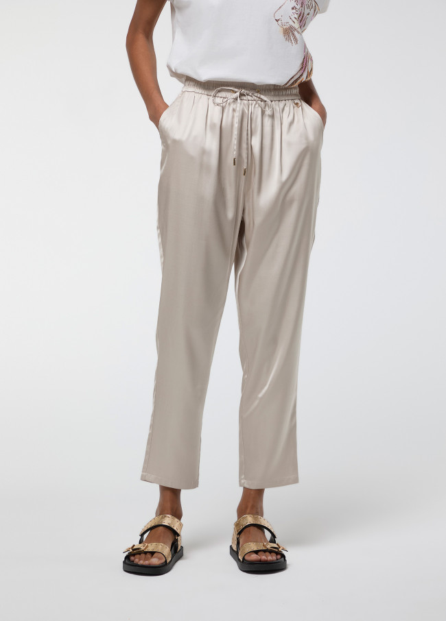 Jogger in Raso con Vita Elastica