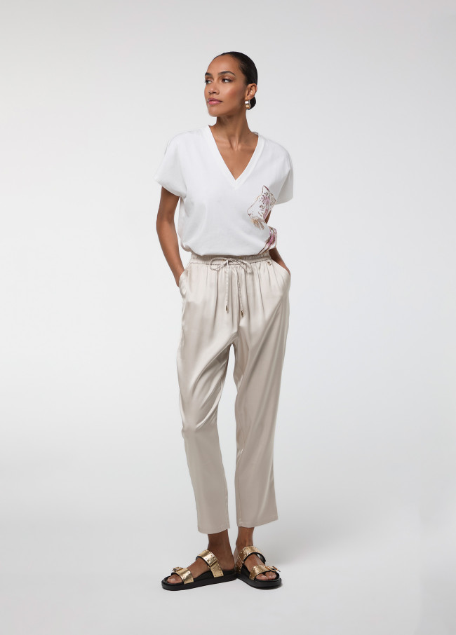 Satin Jogger with Elastic Waistband