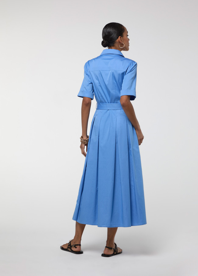 Popeline-Kleid mit Ausgestelltem Rock