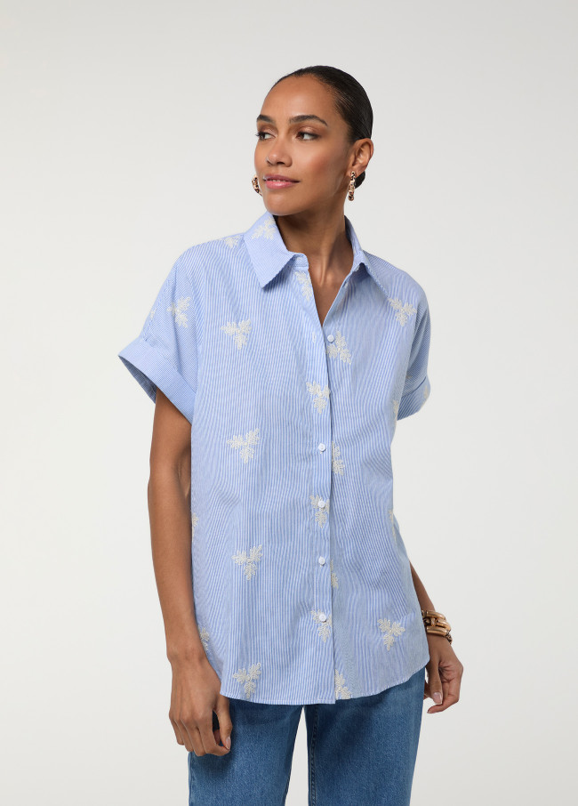 Short Sleeve Striped Sky Blue Shirt with...