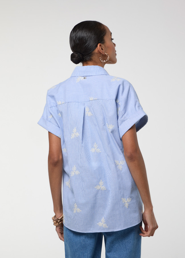Camicia a Righe Celeste a Maniche Corte con...