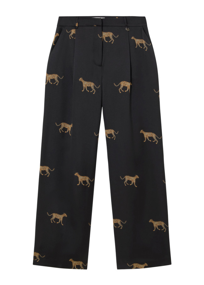 Pantalon plissé satin imprimé léopard