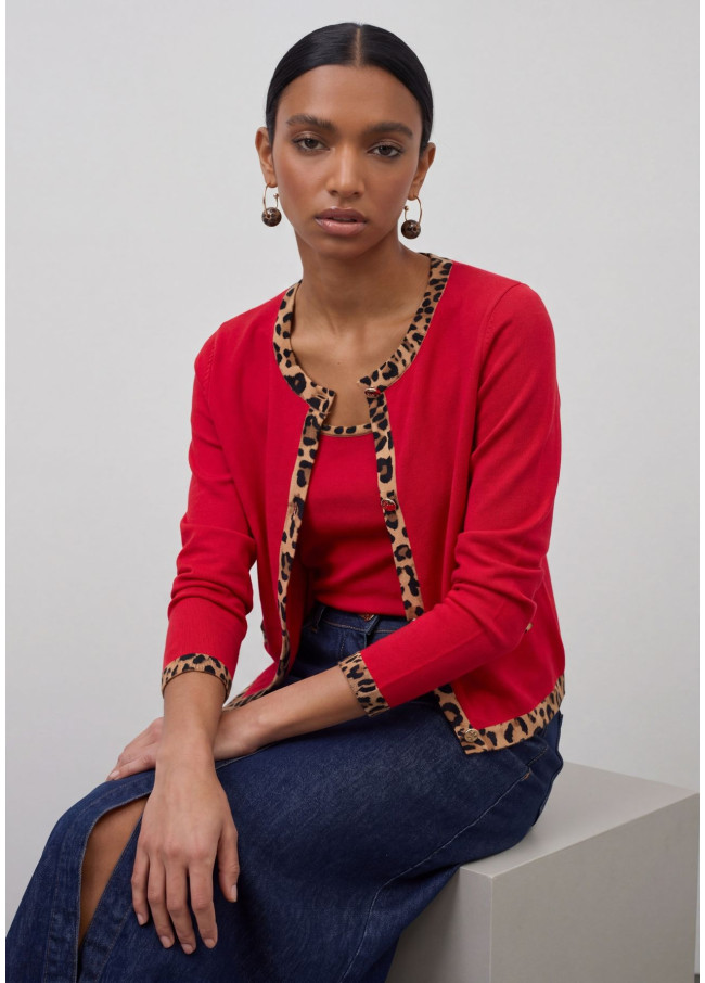 Cardigan con contraste animal print