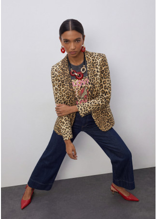 Fitted Blazer with Lapel Pockets Animal Print