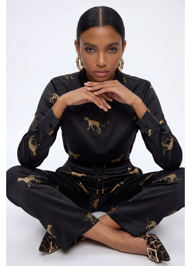 Jogger satinado print leopardo