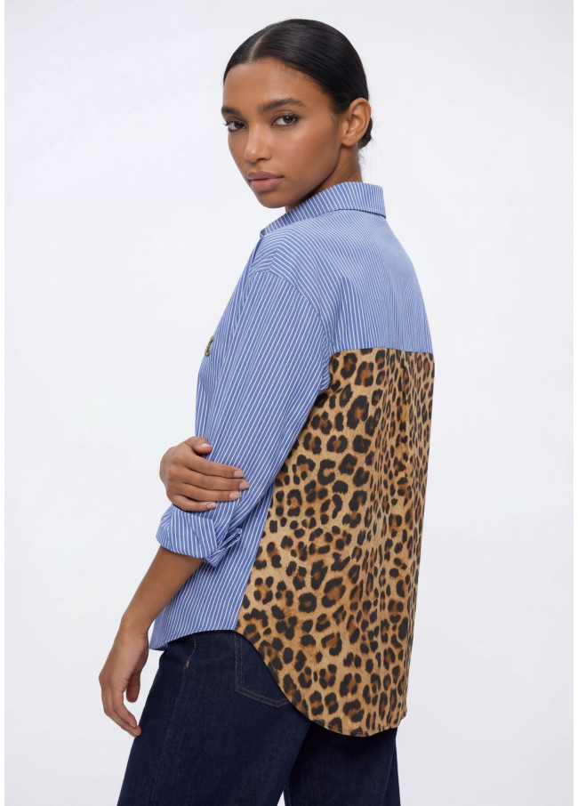 Chemise Popeline Rayée et Imprimé Animal