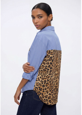 Camicia a Righe e Stampa Animalier in Popeline