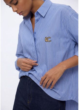 Camicia a Righe e Stampa Animalier in Popeline