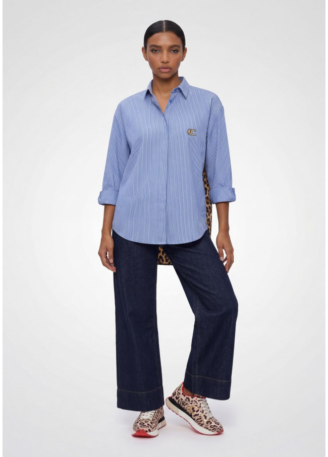 Camicia a Righe e Stampa Animalier in Popeline