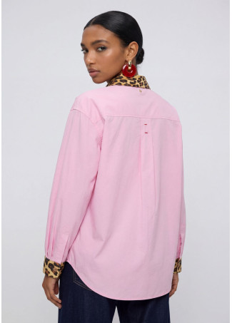 Poplin Shirt with Animal Print Contrasting Cuffs
