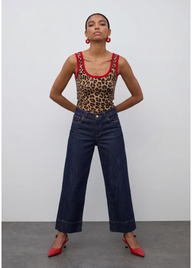 Red Contrast Rib Tank Top