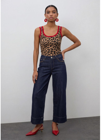 Red Contrast Rib Tank Top