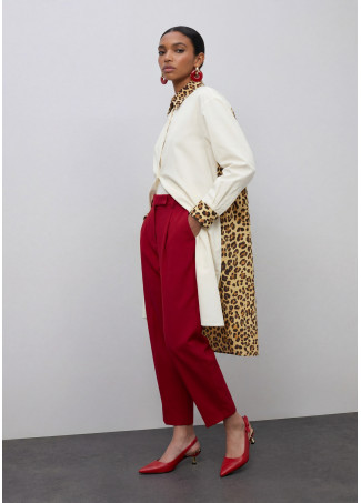 Popelin-Bluse mit Animal Print Kontrast