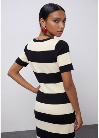 Robe en Tricot à Rayures Bicolores