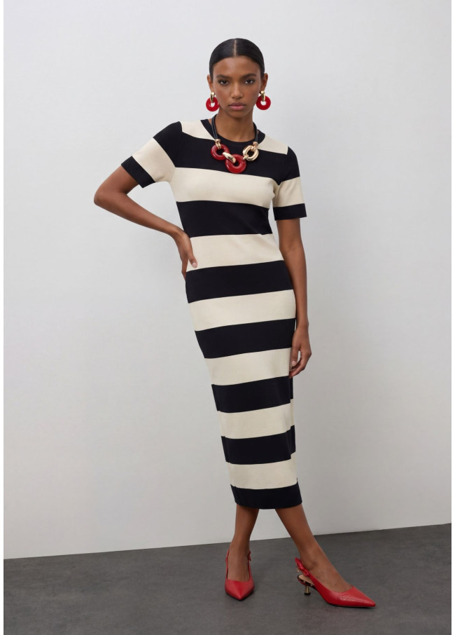 Vestido de Malha com Listras Bicolores