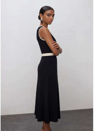 Kontrast Midi-Kleid mit V-Ausschnitt