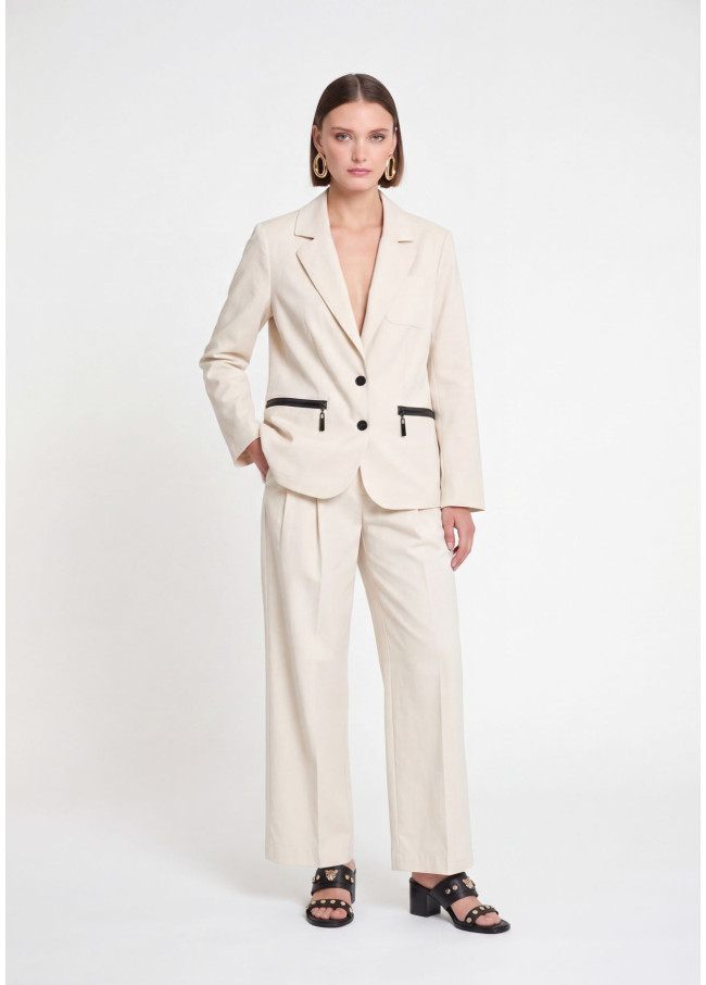 Blazer Ajusté avec Poches Zippées Laquées