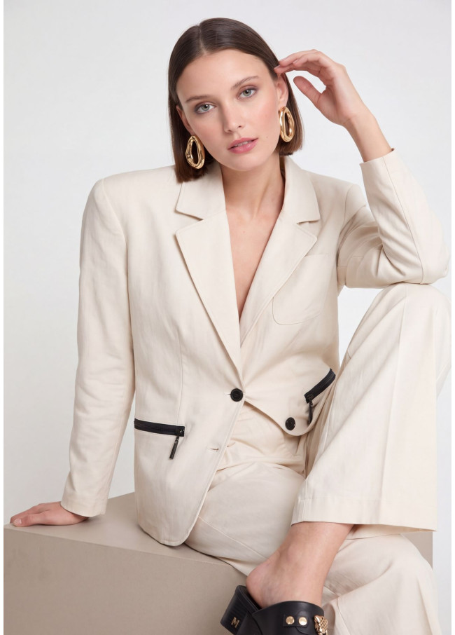Blazer Ajusté avec Poches Zippées Laquées