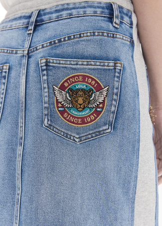 Saia Combo Jeans e Jersey com Patches