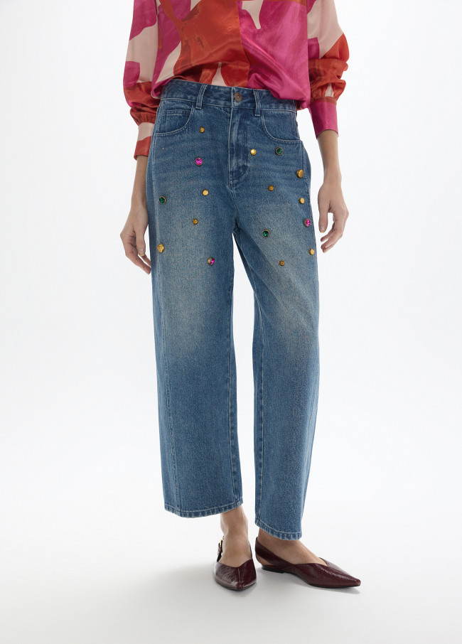 Denim Dritto con Borchie Colorate