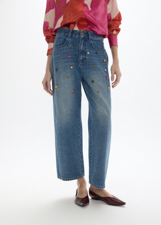Denim Dritto con Borchie Colorate