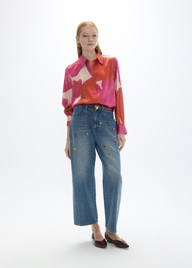 Denim Dritto con Borchie Colorate
