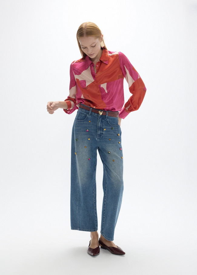 Denim Dritto con Borchie Colorate