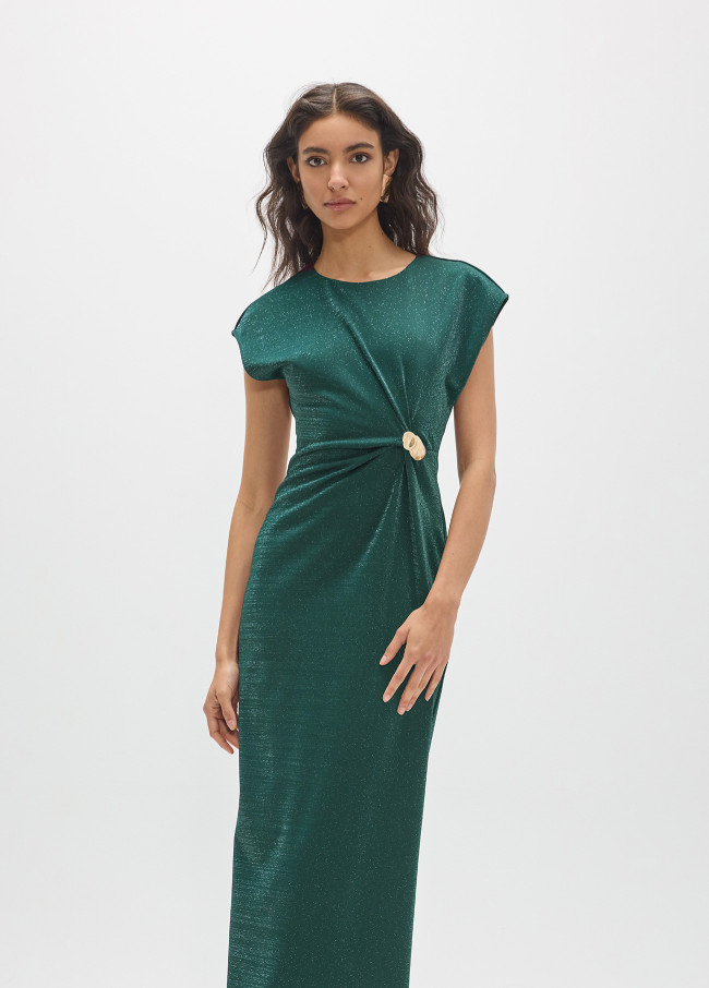 Midi Dress with Lurex and Gold Detail