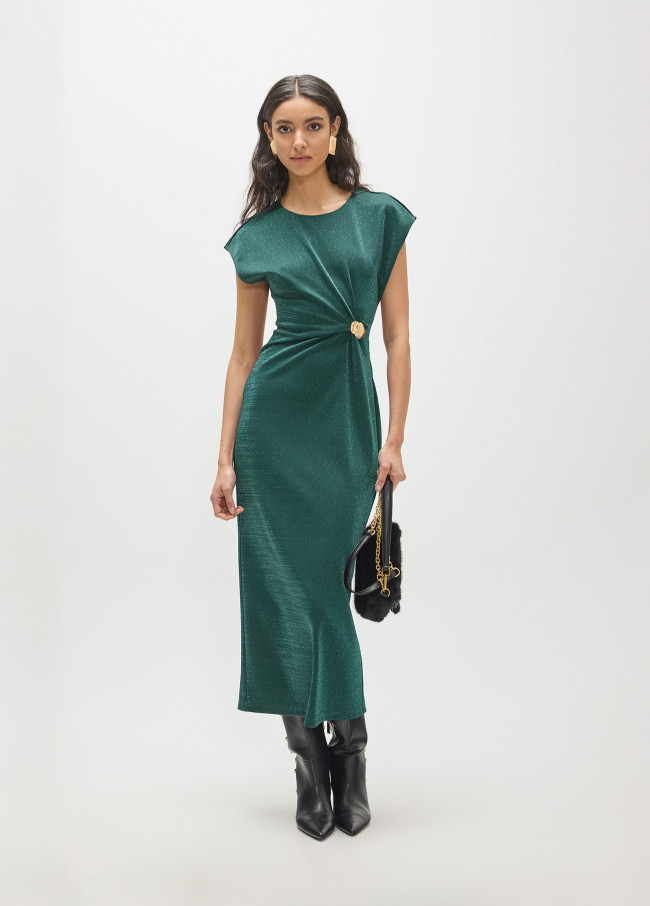 Midi Dress with Lurex and Gold Detail