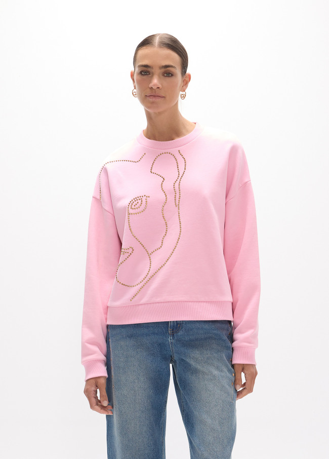 Sweatshirt with Animal Face and Golden Crystals