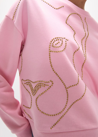 Sweatshirt with Animal Face and Golden Crystals