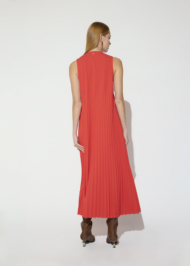 Robe Plissée Sans Manches Col V