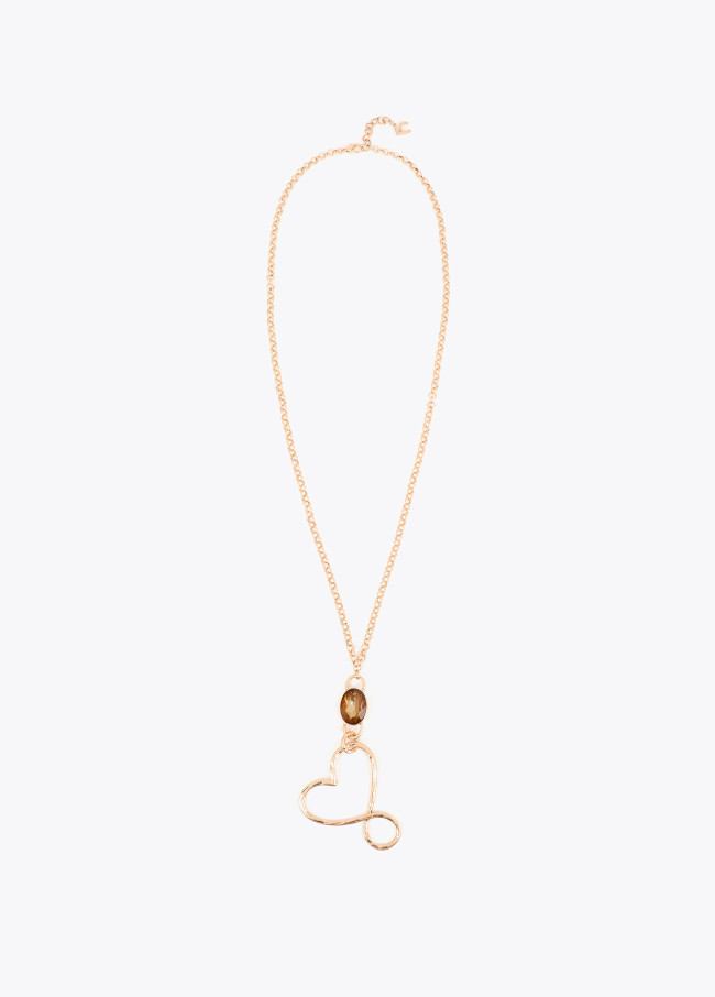 Collana lunga con pendente cuore e cristallo